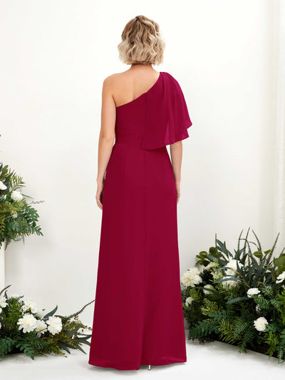 Carlyna Brook A-Line Jester Red Bridesmaid Dress Maxi Sleeveless One Shoulder Dress Back View #color_jester-red
