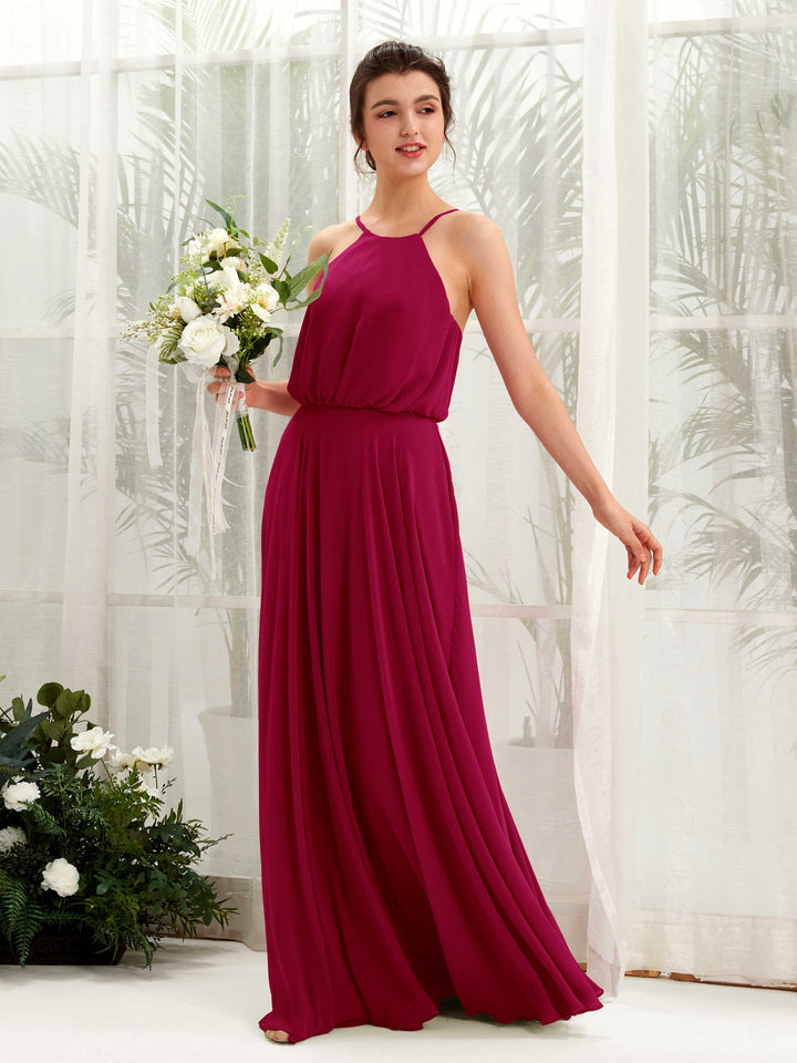 Jester Red Bridesmaid Dresses Bridesmaid Dress Ball Gown Chiffon Halter Full Length Sleeveless Wedding Party Dress (81223441)