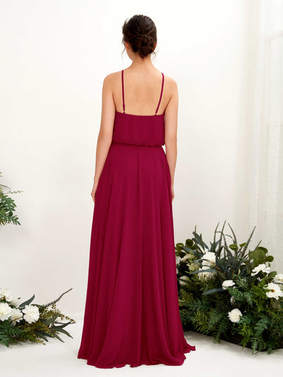 Carlyna Alva A-Line Jester Red Bridesmaid Dress Maxi Sleeveless Halter Dress Back View #color_jester-red