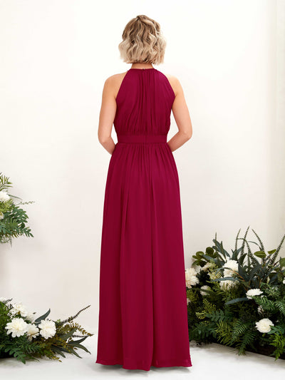 Carlyna Eden A-Line Jester Red Bridesmaid Dress Maxi Sleeveless Round Neck Dress Back View #color_jester-red