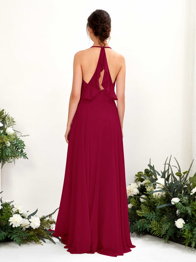 Carlyna Launo A-Line Jester Red Bridesmaid Dress Maxi Sleeveless V-Neck Dress Back View #color_jester-red