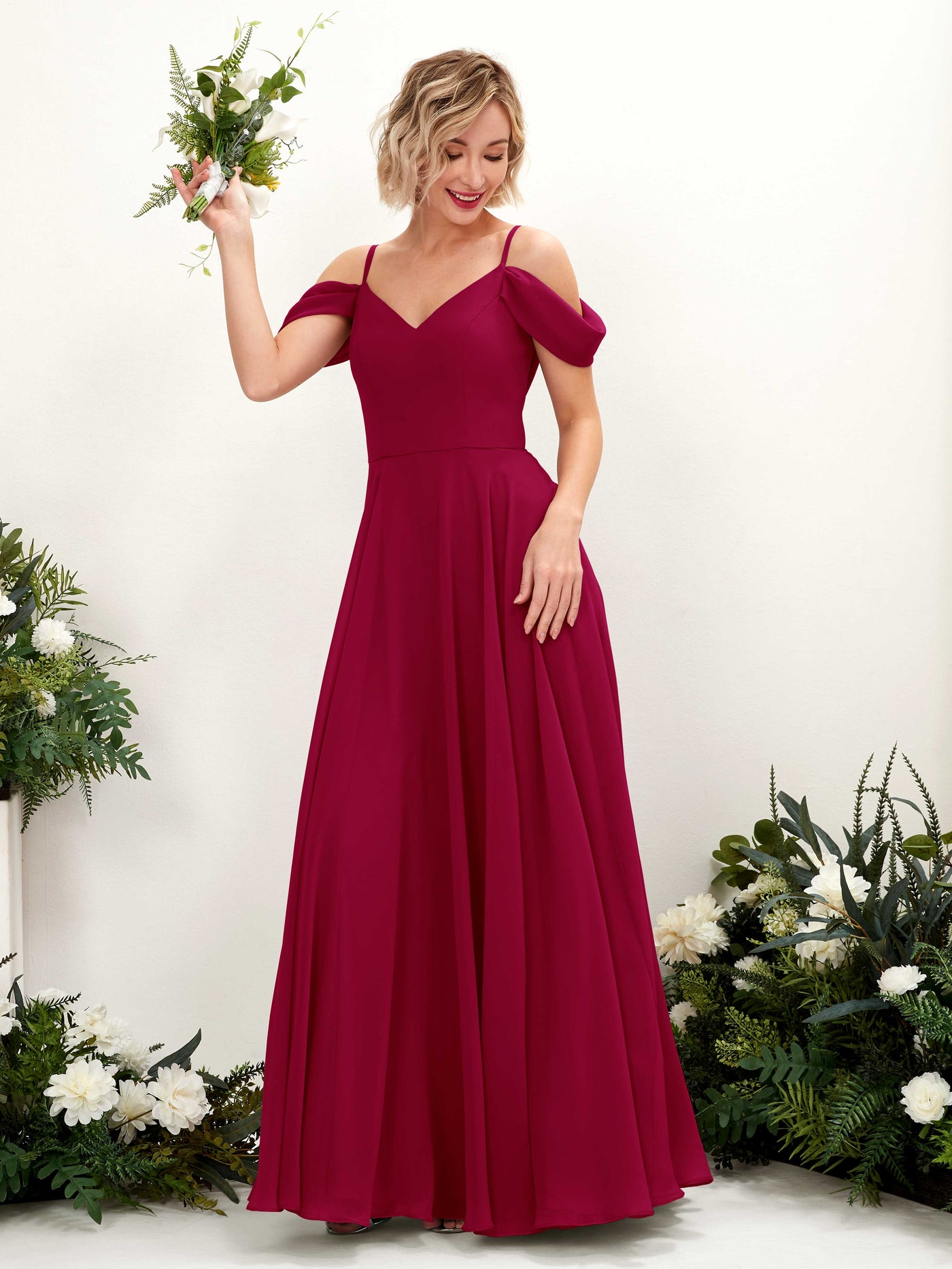 Jester Red Bridesmaid Dresses Bridesmaid Dress A-line Chiffon Off Shoulder Full Length Sleeveless Wedding Party Dress (81224941)#color_jester-red