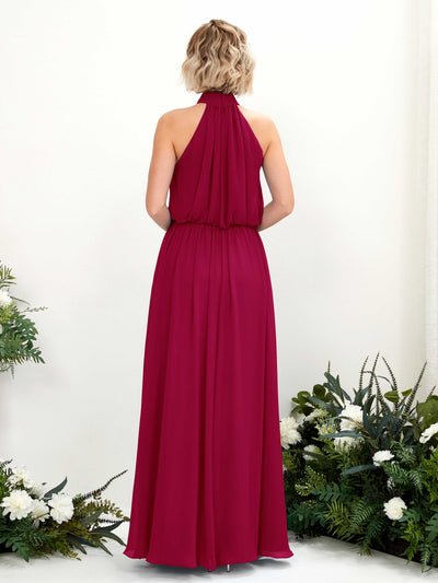 Carlyna Bess A-Line Jester Red Bridesmaid Dress Maxi Sleeveless Halter Dress Back View #color_jester-red