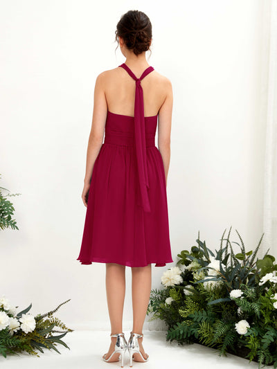 Carlyna Yvonne A-Line Jester Red Bridesmaid Dress Knee-Length Sleeveless Round Neck Dress Back View #color_jester-red