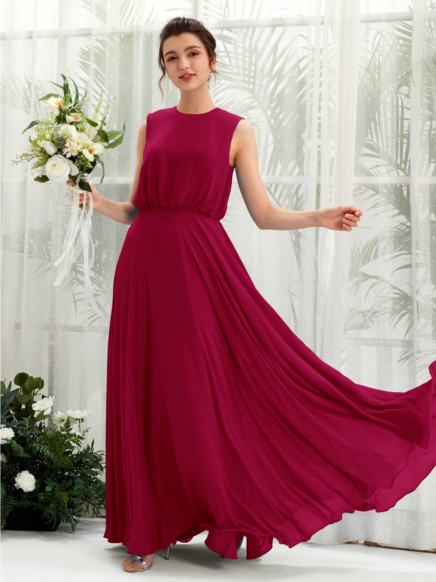 Jester Red Bridesmaid Dresses Bridesmaid Dress A-line Chiffon Round Full Length Sleeveless Wedding Party Dress (81222841)#color_jester-red