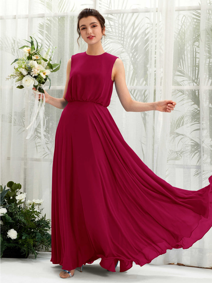 Jester Red Bridesmaid Dresses Bridesmaid Dress A-line Chiffon Round Full Length Sleeveless Wedding Party Dress (81222841)