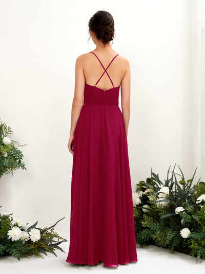 Carlyna Naura A-Line Jester Red Bridesmaid Dress Maxi Sleeveless V-Neck Dress Back View #color_jester-red
