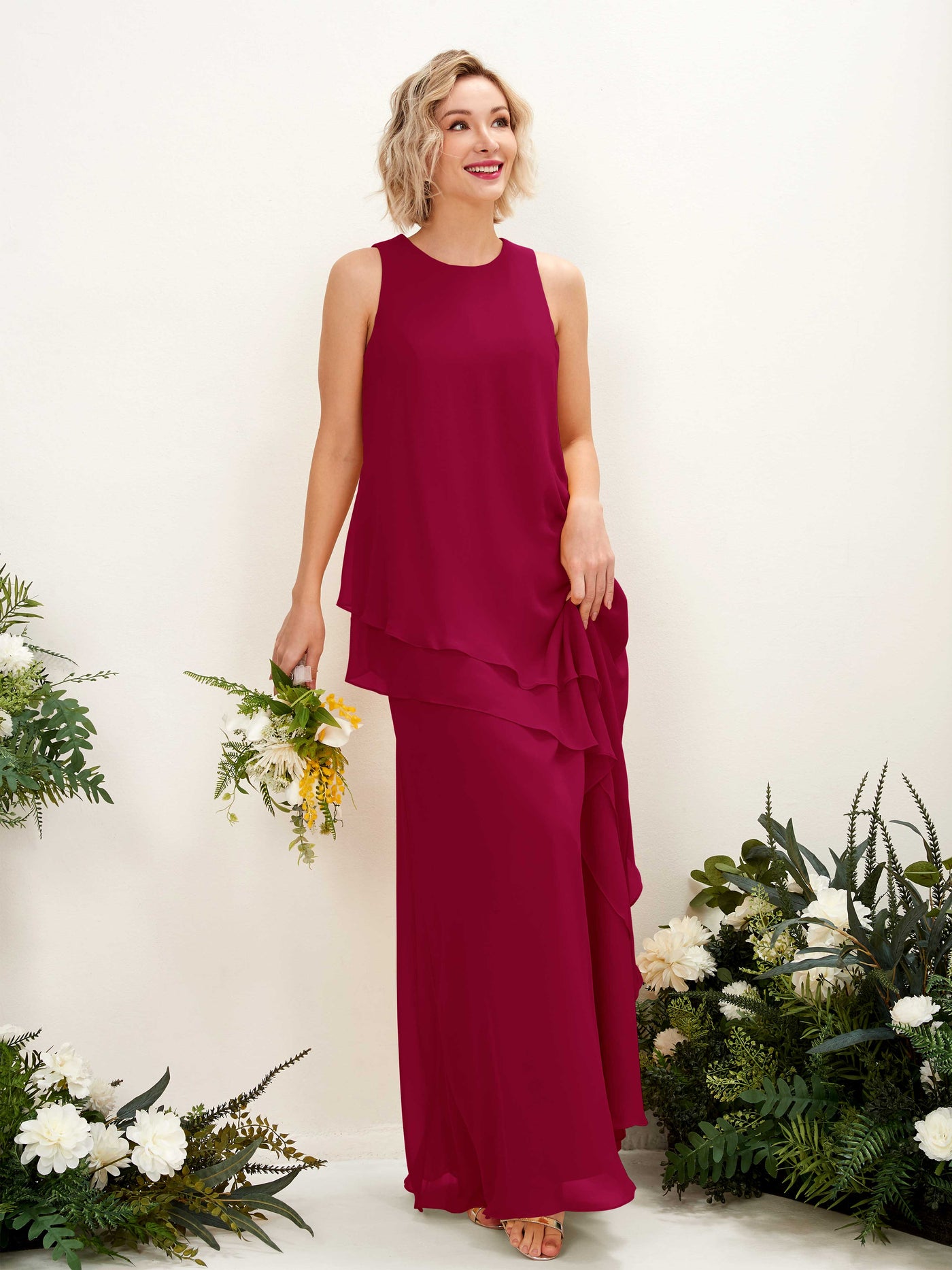 Jester Red Bridesmaid Dresses Bridesmaid Dress Maternity Chiffon Round Full Length Sleeveless Wedding Party Dress (81222341)#color_jester-red
