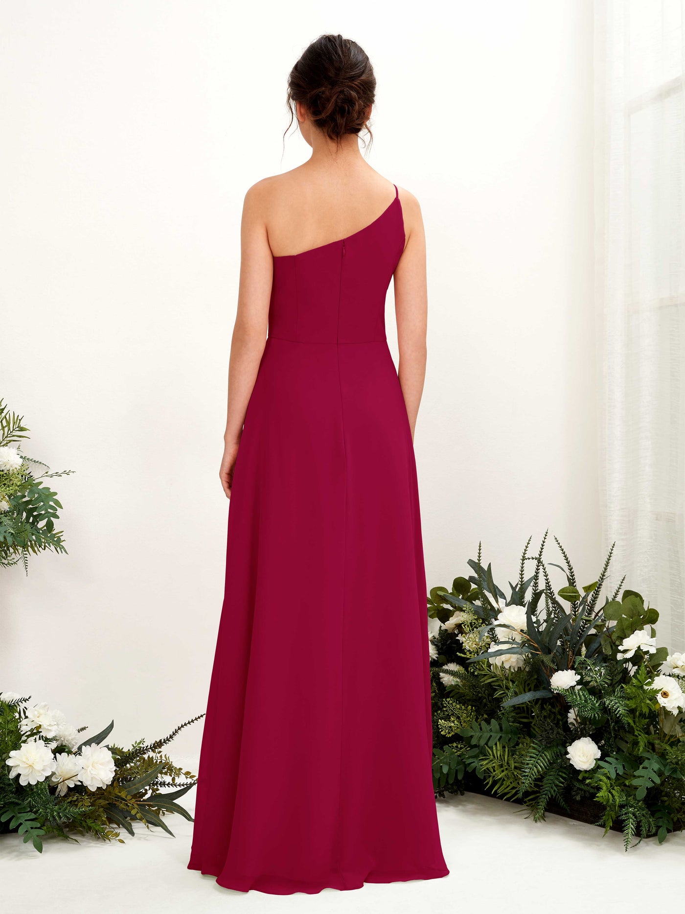 Jester Red Bridesmaid Dresses Bridesmaid Dress A-line Chiffon One Shoulder Full Length Sleeveless Wedding Party Dress (81225741)#color_jester-red