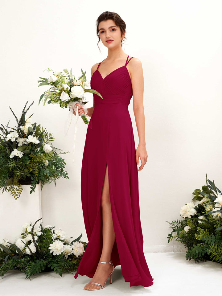 Jester Red Bridesmaid Dresses Bridesmaid Dress A-line Chiffon Spaghetti-straps Full Length Sleeveless Wedding Party Dress (81225441)