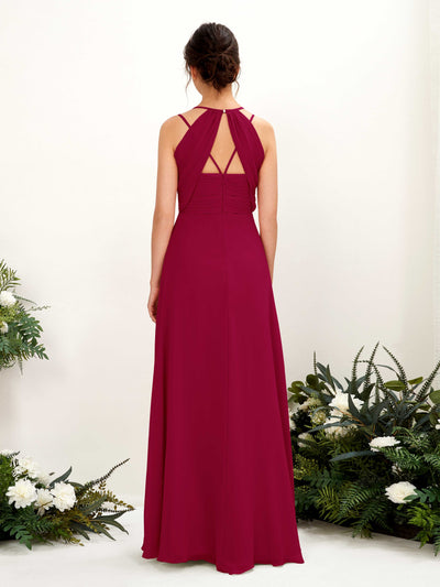 Carlyna Joa A-Line Jester Red Bridesmaid Dress Maxi Sleeveless V-Neck Dress Back View #color_jester-red