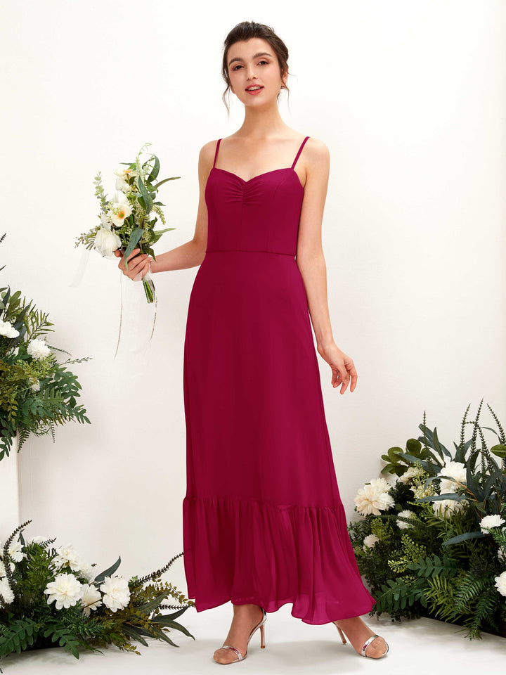 Jester Red Bridesmaid Dresses Bridesmaid Dress Chiffon Spaghetti-straps Full Length Sleeveless Wedding Party Dress (81223041)