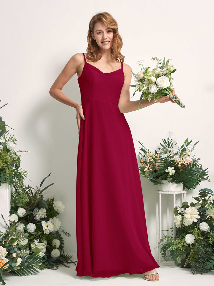 Bridesmaid Dress A-line Chiffon Spaghetti-straps Full Length Sleeveless Wedding Party Dress - Jester Red (81227241)