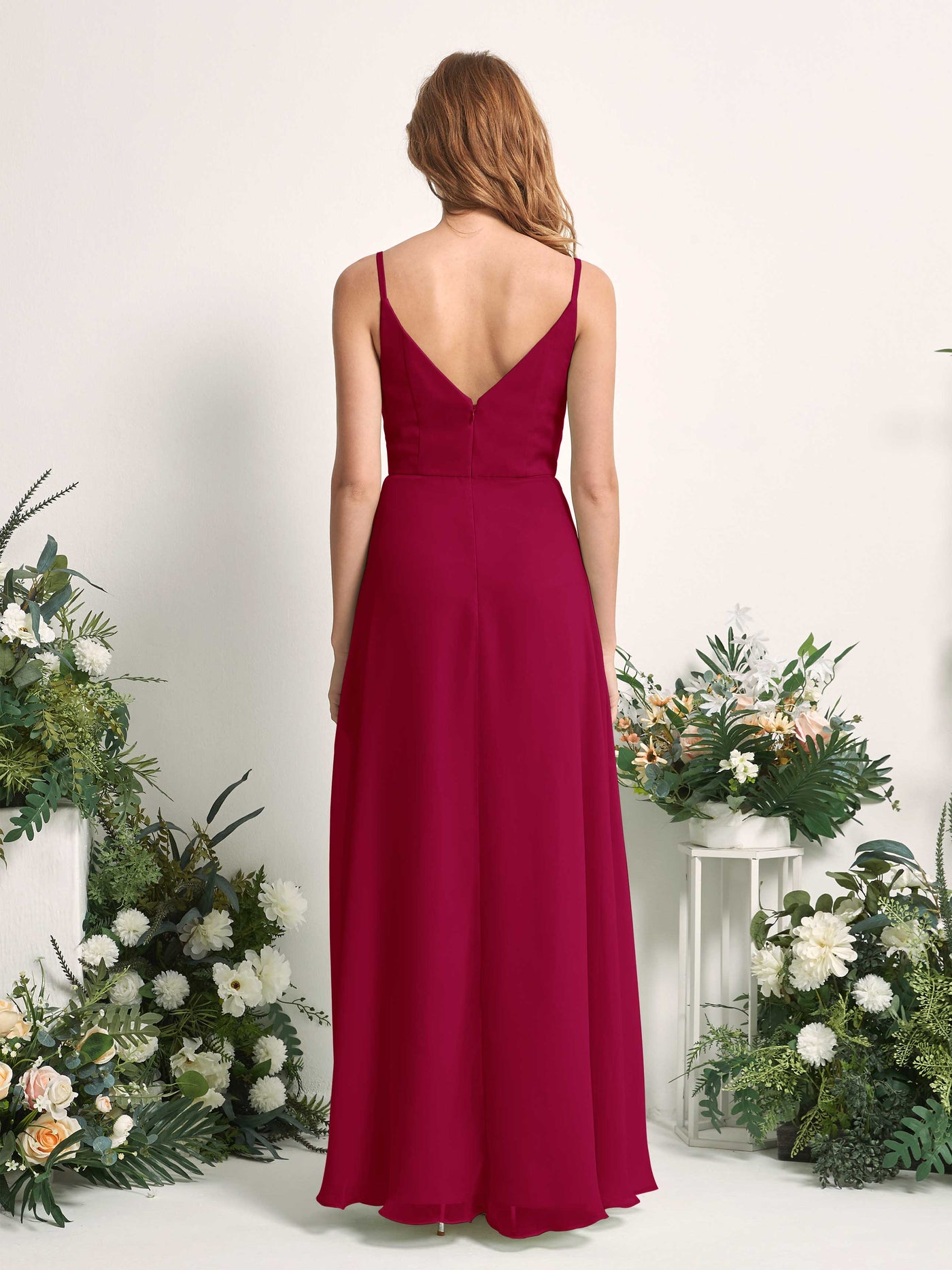 Bridesmaid Dress A-line Chiffon Spaghetti-straps Full Length Sleeveless Wedding Party Dress - Jester Red (81227241)#color_jester-red