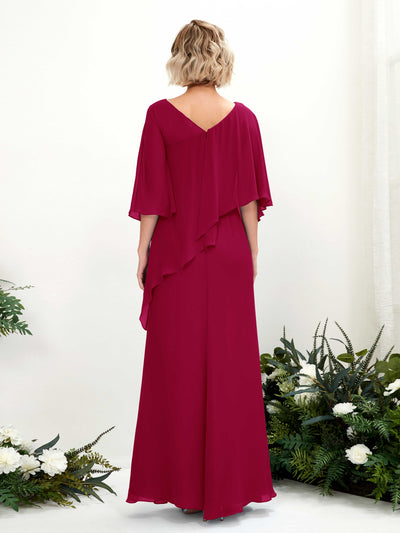 Carlyna Violaine A-Line Jester Red Bridesmaid Dress Maxi Three Quarter Sleeve V-Neck Dress Back View #color_jester-red