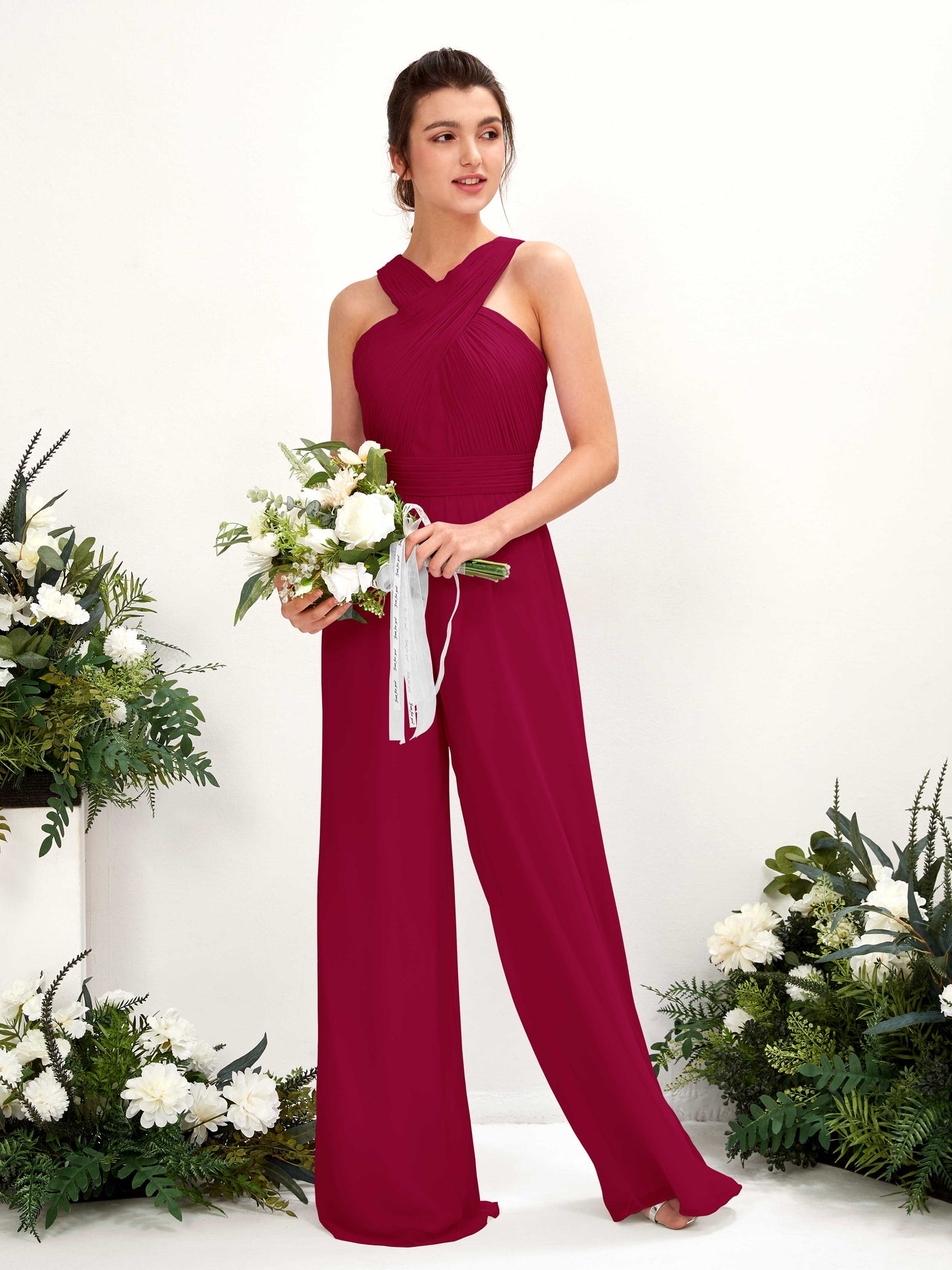 Jester Red Bridesmaid Dresses Bridesmaid Dress Chiffon V-neck Full Length Sleeveless Wedding Party Dress (81220741)#color_jester-red