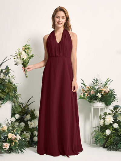 Carlyna Carolyn Convertible Burgundy Bridesmaid Dress Maxi Sleeveless Sweetheart Dress Front View #color_burgundy