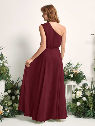 Carlyna Cecily A-Line Burgundy Bridesmaid Dress Maxi Sleeveless One Shoulder Dress Back View #color_burgundy