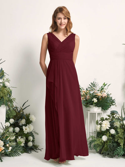 Carlyna Mollie A-Line Burgundy Bridesmaid Dress Maxi Sleeveless V-Neck Dress Side View 2 #color_burgundy