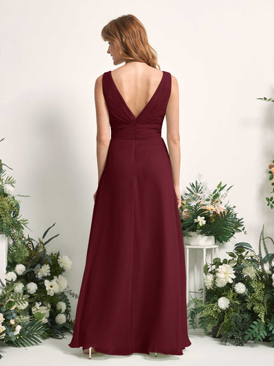 Carlyna Mollie A-Line Burgundy Bridesmaid Dress Maxi Sleeveless V-Neck Dress Back View #color_burgundy