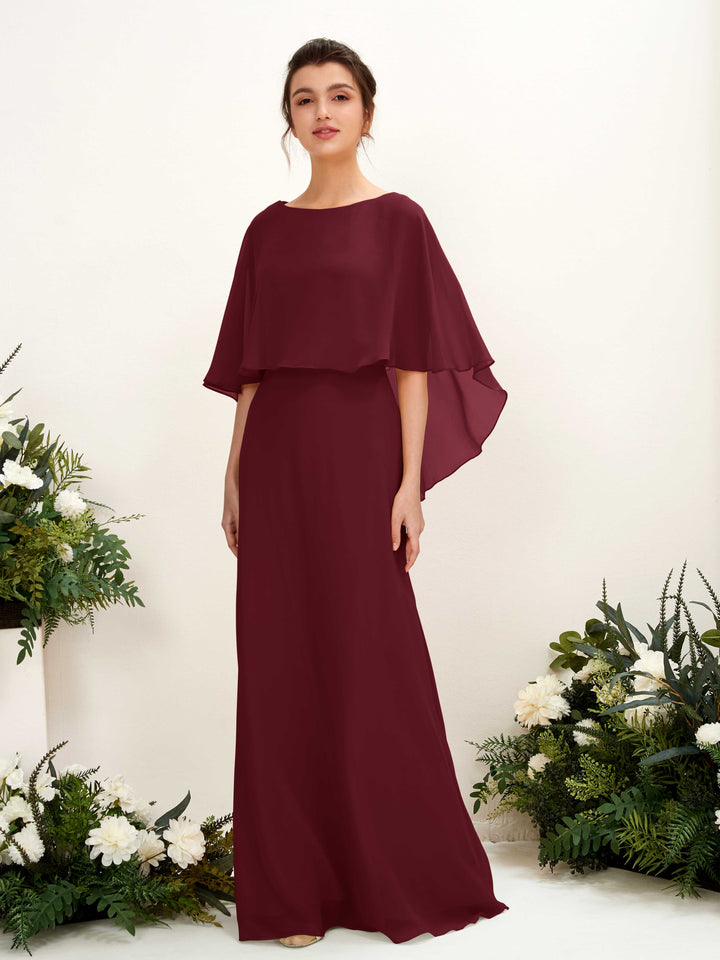 Burgundy Bridesmaid Dresses Bridesmaid Dress A-line Chiffon Bateau Full Length Sleeveless Wedding Party Dress (81222012)
