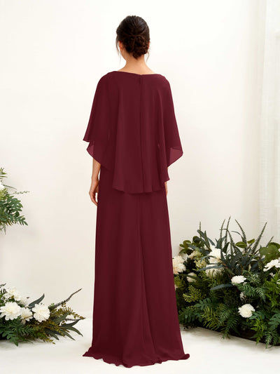 Carlyna Savin Sheath Burgundy Bridesmaid Dress Maxi Cap Sleeve Boat Neck Dress Back View #color_burgundy