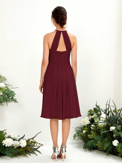 Carlyna Davina A-Line Burgundy Bridesmaid Dress Knee-Length Sleeveless Round Neck Dress Back View #color_burgundy