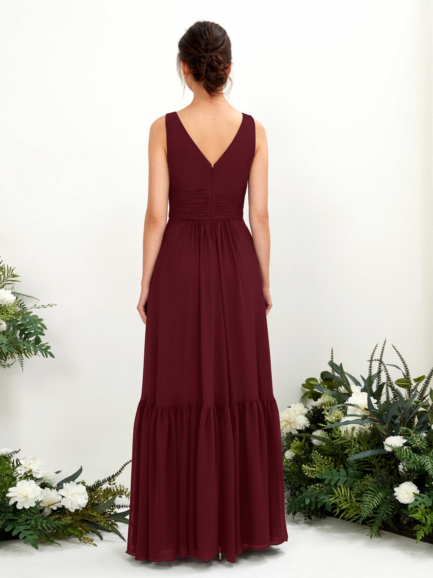 Burgundy Bridesmaid Dresses Bridesmaid Dress A-line Chiffon Straps Full Length Sleeveless Wedding Party Dress (80223712)#color_burgundy