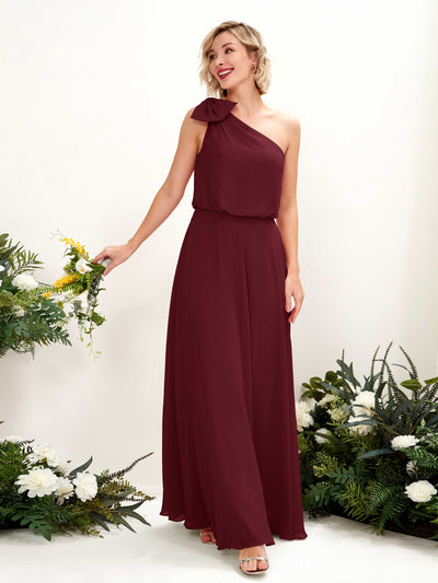 Carlyna Laurel A-Line Burgundy Bridesmaid Dress Maxi Sleeveless One Shoulder Dress Front View #color_burgundy