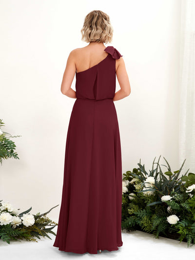 Carlyna Laurel A-Line Burgundy Bridesmaid Dress Maxi Sleeveless One Shoulder Dress Back View #color_burgundy