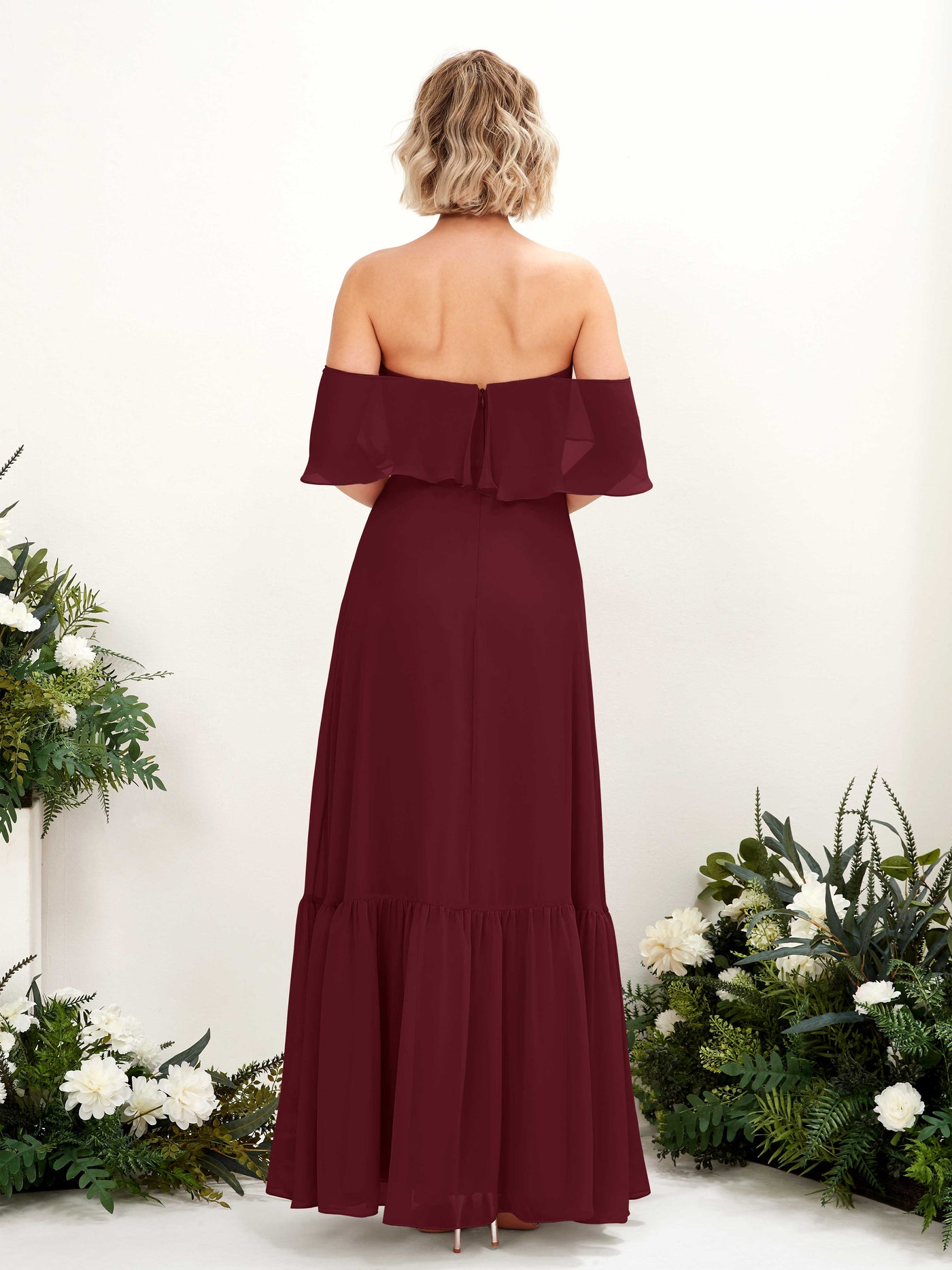 Burgundy Bridesmaid Dresses Bridesmaid Dress A-line Chiffon Off Shoulder Full Length Sleeveless Wedding Party Dress (81224512)#color_burgundy