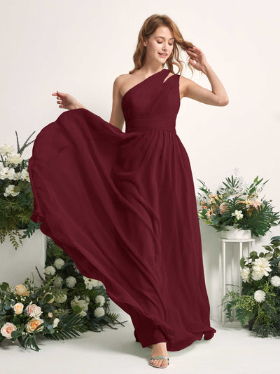 Carlyna Evelyn A-Line Burgundy Bridesmaid Dress Maxi Sleeveless One Shoulder Dress Side View 2 #color_burgundy