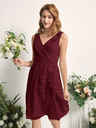 Carlyna Alisha A-Line Burgundy Bridesmaid Dress Knee-Length Sleeveless V-Neck Dress Side View 2 #color_burgundy
