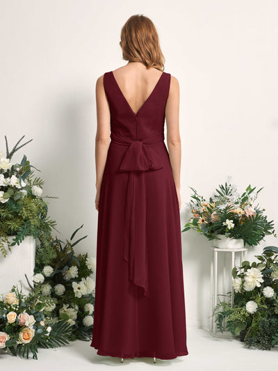 Carlyna June A-Line Burgundy Bridesmaid Dress Maxi Sleeveless V-Neck Dress Back View #color_burgundy