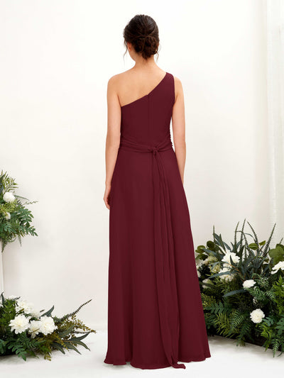 Carlyna Trita Sheath Burgundy Bridesmaid Dress Maxi Sleeveless One Shoulder Dress Back View #color_burgundy