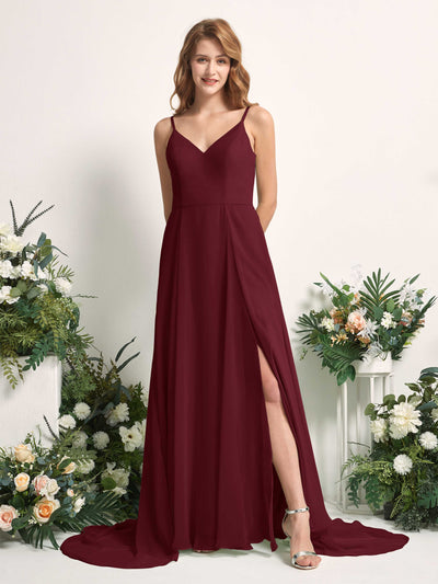 Carlyna Marcia A-Line Burgundy Bridesmaid Dress Maxi Sleeveless V-Neck Dress Front View #color_burgundy