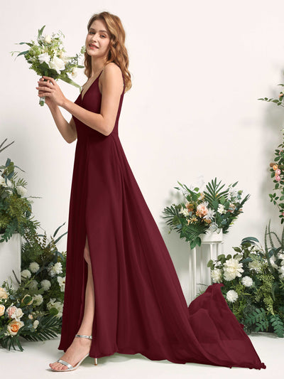 Carlyna Marcia A-Line Burgundy Bridesmaid Dress Maxi Sleeveless V-Neck Dress Side View 2 #color_burgundy