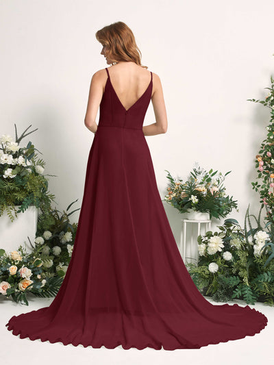 Carlyna Marcia A-Line Burgundy Bridesmaid Dress Maxi Sleeveless V-Neck Dress Back View #color_burgundy