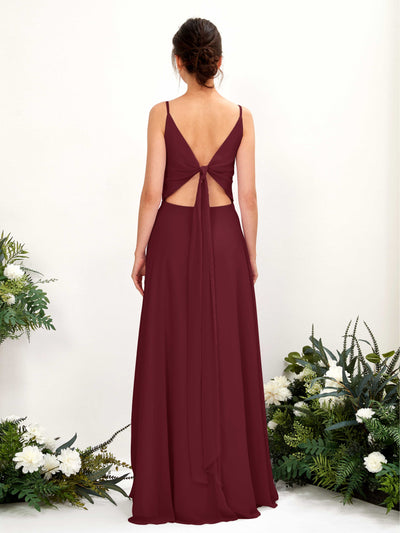 Carlyna Elsa A-Line Burgundy Bridesmaid Dress Maxi Sleeveless V-Neck Dress Back View #color_burgundy