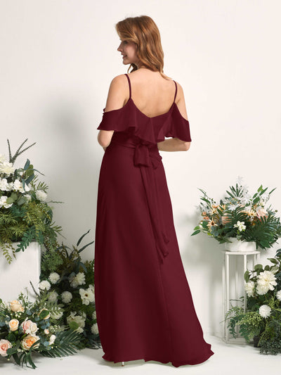 Carlyna Yvette A-Line Burgundy Bridesmaid Dress Maxi Sleeveless V-Neck Dress Back View #color_burgundy