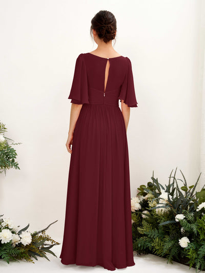 Carlyna Odette A-Line Burgundy Bridesmaid Dress Maxi Short Sleeve V-Neck Dress Back View #color_burgundy