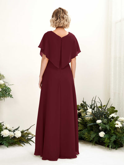 Carlyna Soleil A-Line Burgundy Bridesmaid Dress Maxi Short Sleeve V-Neck Dress Back View #color_burgundy