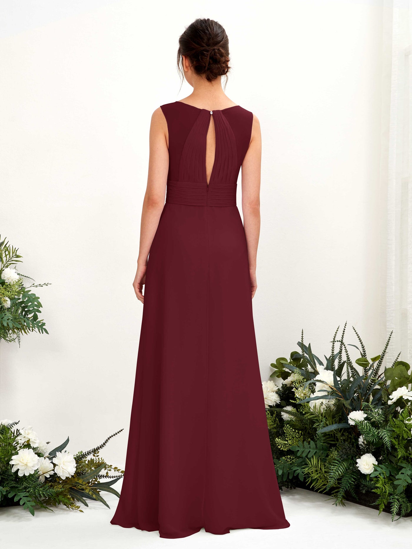 Burgundy Bridesmaid Dresses Bridesmaid Dress A-line Chiffon Straps Full Length Sleeveless Wedding Party Dress (81220912)#color_burgundy