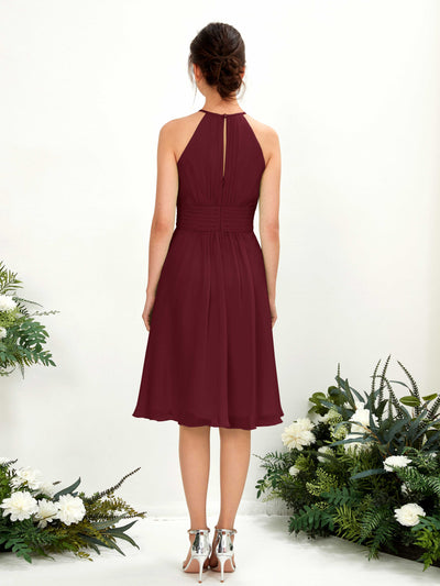 Carlyna Cathie A-Line Burgundy Bridesmaid Dress Knee-Length Sleeveless Round Neck Dress Back View #color_burgundy