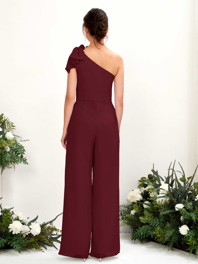 Carlyna Jasmine Jumpsuit Burgundy Bridesmaid Dress Maxi Sleeveless One Shoulder Dress Back View #color_burgundy