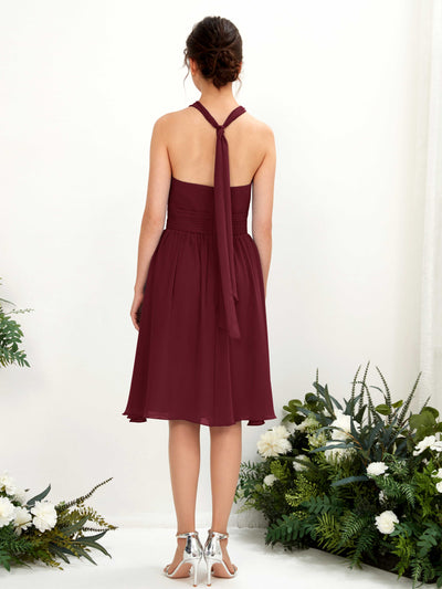 Carlyna Yvonne A-Line Burgundy Bridesmaid Dress Knee-Length Sleeveless Round Neck Dress Back View #color_burgundy