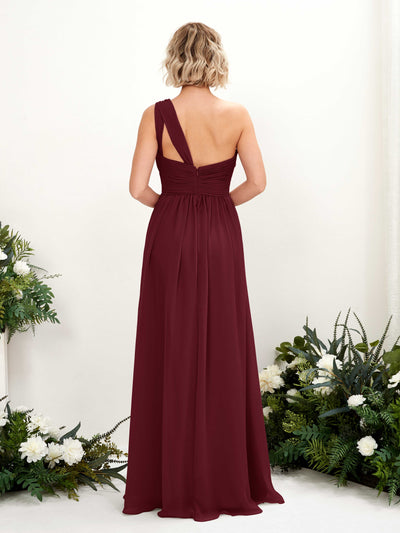 Carlyna Flaze A-Line Burgundy Bridesmaid Dress Maxi Sleeveless One Shoulder Dress Back View #color_burgundy