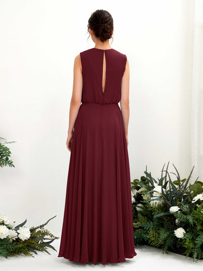 Carlyna Alma A-Line Burgundy Bridesmaid Dress Maxi Sleeveless Round Neck Dress Back View #color_burgundy
