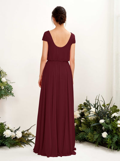 Carlyna Pauline A-Line Burgundy Bridesmaid Dress Maxi Cap Sleeve V-Neck Dress Back View #color_burgundy