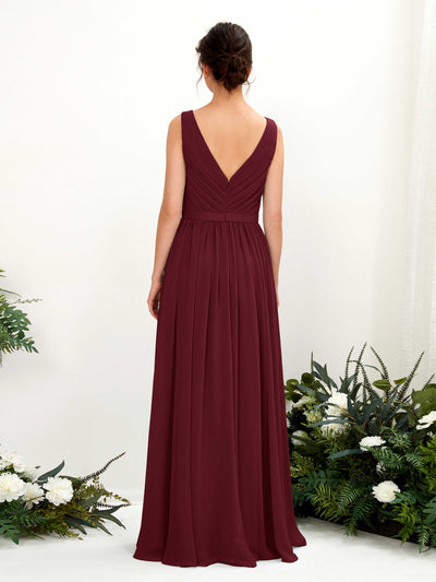 Carlyna Barbara A-Line Burgundy Bridesmaid Dress Maxi Sleeveless V-Neck Dress Back View #color_burgundy